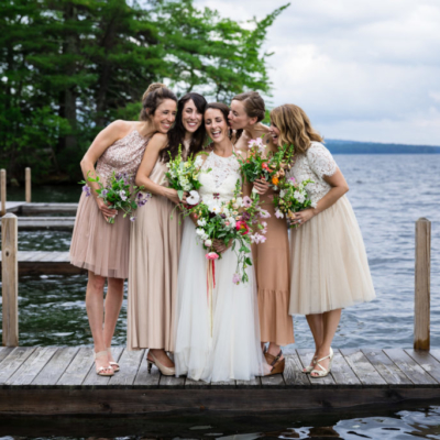 bridal party with flowers
