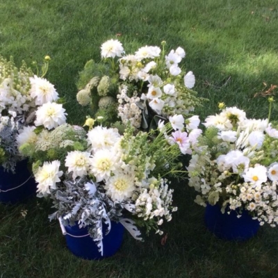 buckets of white flower